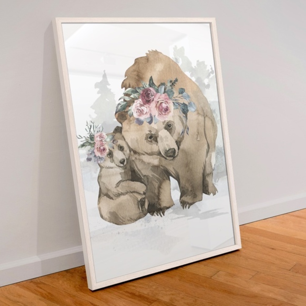 Watercolor Mama and Baby Bear Portrait Wall Art Illustration Print Unframed - Picture 3 of 11